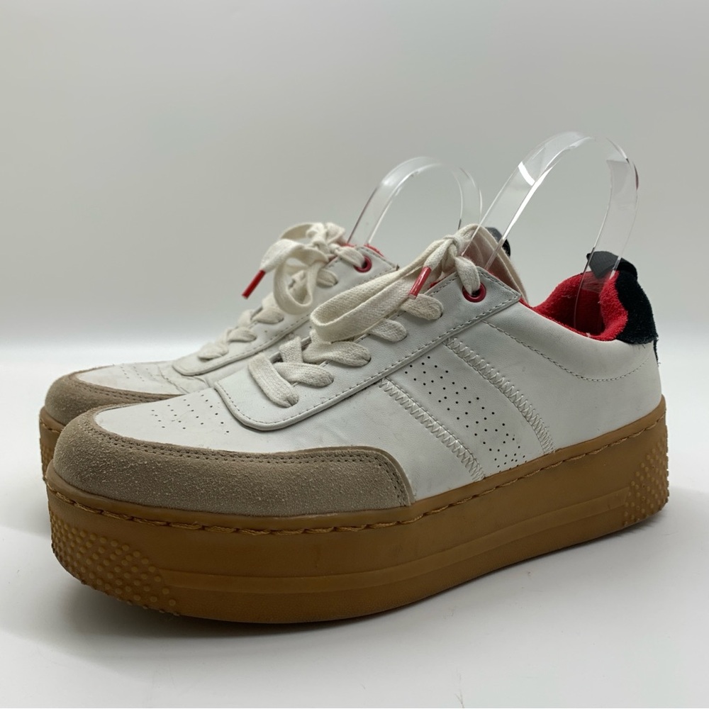 Zara White and Brown Sneakers with Red Detail